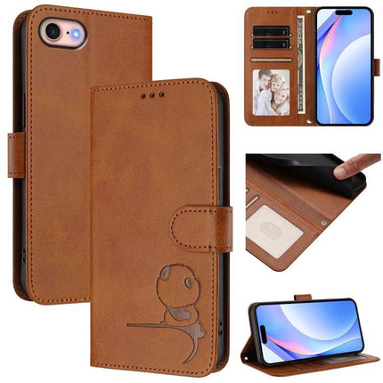 Litter Panda Leather Phone Case For Everyday Carry brown PU leather wallet case with card slots RFID blocking and kickstand