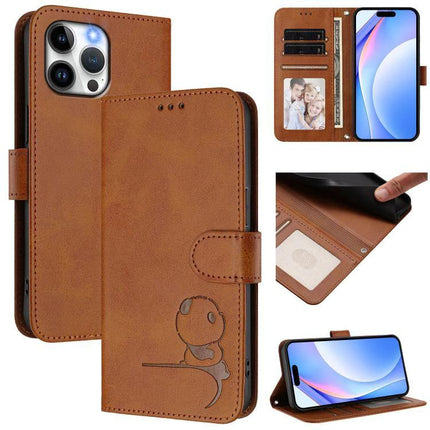 Litter Panda Leather Phone Case For Everyday Carry brown PU leather wallet case with 3 card slots, cash pocket, RFID blocking