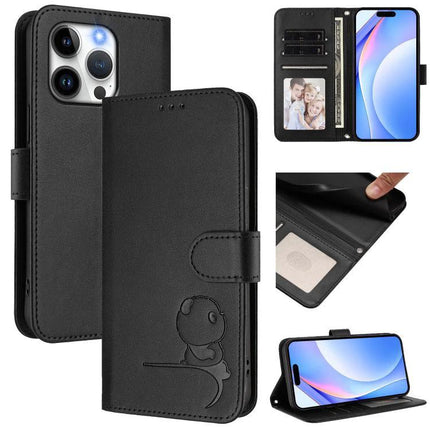 Litter Panda Leather Phone Case For Everyday Carry black PU leather wallet case with 3 card slots, cash pocket, RFID blocking and kickstand
