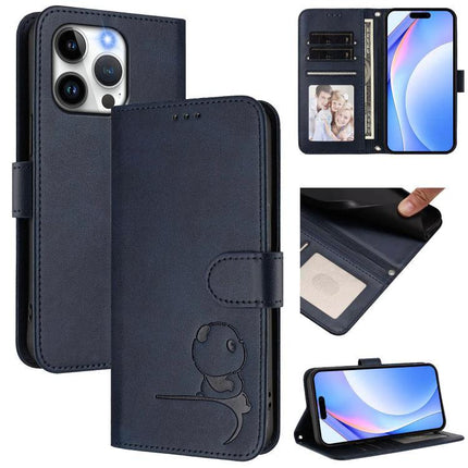 Litter Panda Leather Phone Case For Everyday Carry - navy PU leather RFID blocking wallet case with 3 card slots and cash sleeve