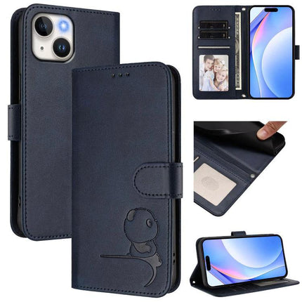 Litter Panda Leather Phone Case With Card Holder For Everyday Essentials Gentle Protection navy blue PU leather wallet case with card slots and kickstand