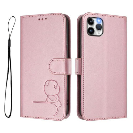 Litter Panda Leather Phone Case for Everyday Card and Phone Carry - pink PU leather wallet case holds up to 3 cards and cash, wrist strap included