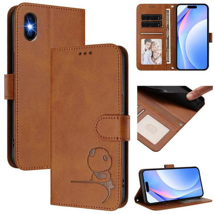Litter Panda Leather Phone Case for Everyday Card and Phone Carry in brown PU leather wallet style holding cards cash and phone