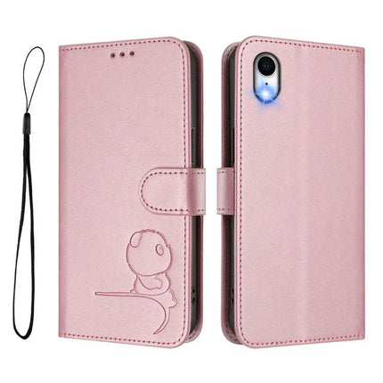Litter Panda Phone Case With Card Slot For Daily Essentials in pink PU leather wallet style with wrist strap and RFID protection