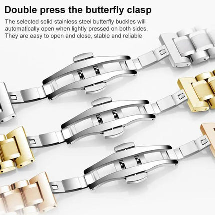 Stainless Steel Five-Bead Butterfly Watch Band 14-22mm