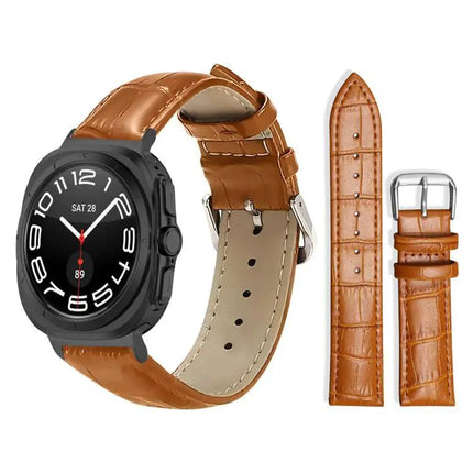 Bamboo Texture Leather Watch Band 20mm Buckle For Samsung