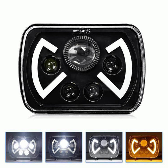 Y22 H4 7 Inch Butterfly Style Headlight For Jeep Wrangler LED 5x7 upgrade with DRL turn signal 400% brighter, projector and multi-lens optics