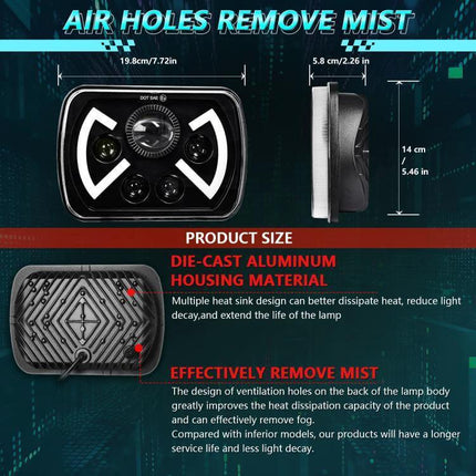 Y22 H4 7 Inch Butterfly Style Headlight For Jeep Wrangler 5x7 LED upgrade with DRL turn signal and 400% brighter optics