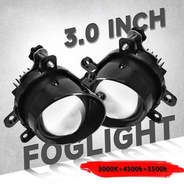 Fog Lights Dual Lens For All Weather Driving Everyday Use - 3.0 inch dual-lens 55W fog lights, aluminum housing, 3000K+4500K+5500K yellow/white/mixed, waterproof