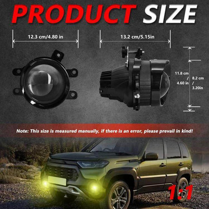 Fog Lights Dual Lens For All Weather Driving Everyday Use - compact 55W aluminum alloy fog light with 3000K/4500K/5500K yellow-white-mixed LEDs, waterproof