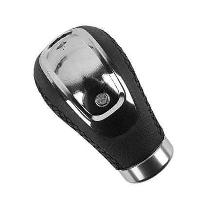 PU Leather Gear Shift Knob With Hole For Manual Transmission, black stitched PU leather and chrome trim replacement shift knob