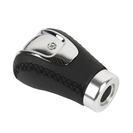 PU Leather Gear Shift Knob With Hole For Manual Transmission - black stitched PU leather knob with chrome accents for DIY replacement