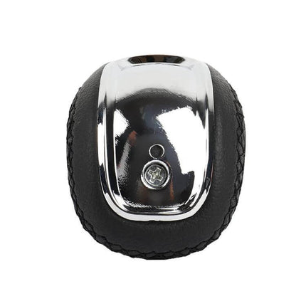 PU Leather Gear Shift Knob With Hole For Manual Transmission - black PU leather with chrome trim, ergonomic grip and visible mounting hole