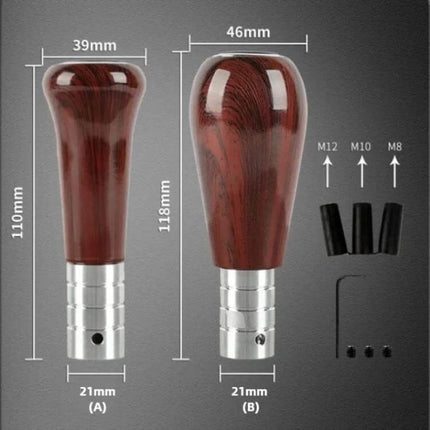 Manual Gear Shift Knob Aluminum Alloy For Cars Easy To Install wooden-look ergonomic knob with adapters shown