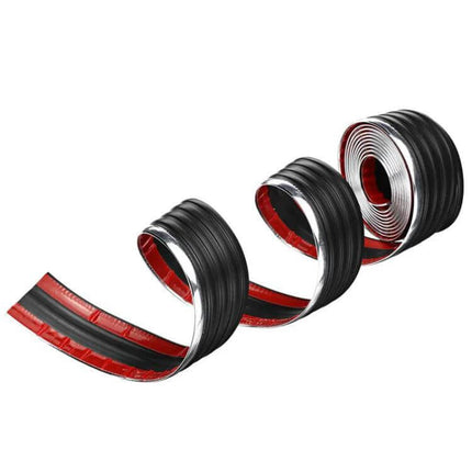 Durable Thickened Self-Adhesive Strip for Car Door Protection - black PC edge guard with red adhesive backing, roll of protective door trim
