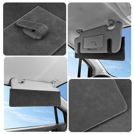 Car Sun Visor Card Extension Clip Adjustable for Glare suede-finish adjustable length clip mounted on car visor to block glare and reduce eye strain