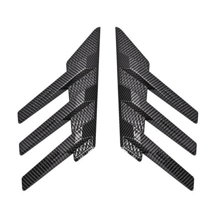 Pair of Car Rear Windshield Shark Fin Decorative Stickers in Bright Black - carbon fiber-look pair shown for rear windshield accent