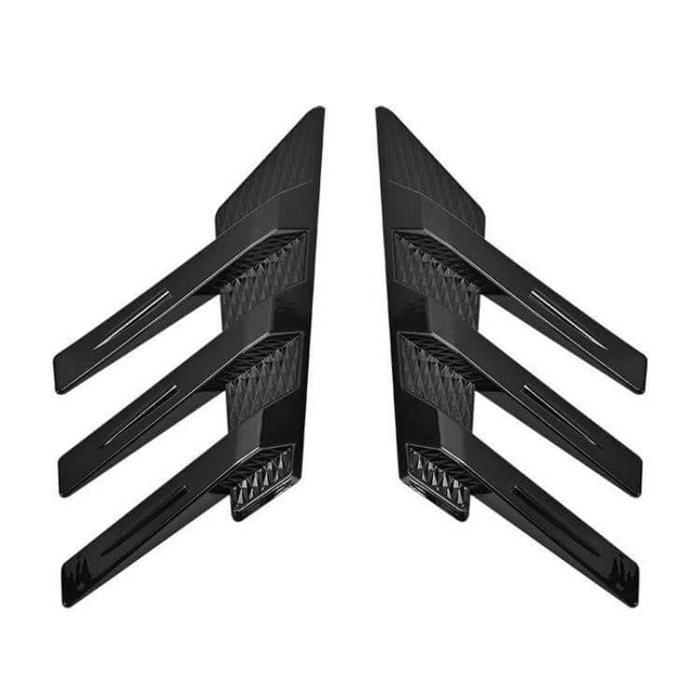 Pair of Car Rear Windshield Shark Fin Decorative Stickers in Bright Black - glossy black twin rear windshield fins decal set