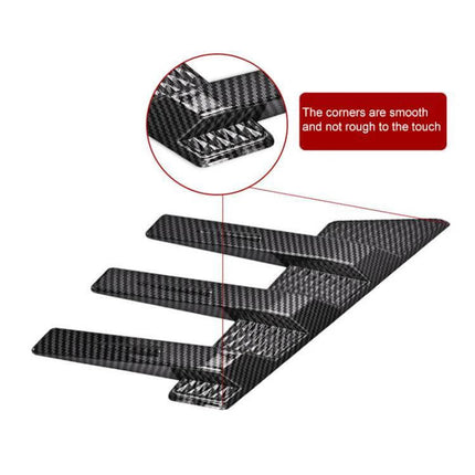 Pair of Car Rear Windshield Shark Fin Decorative Stickers in Bright Black - carbon fiber look rear windshield fins, smooth corners, easy apply non-permanent decal