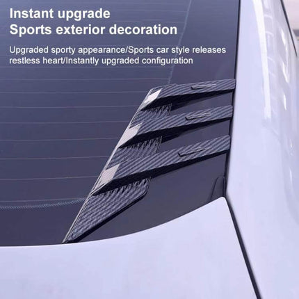 Pair of Car Rear Windshield Shark Fin Decorative Stickers in Bright Black - carbon fiber look rear windshield accents for sporty exterior upgrade