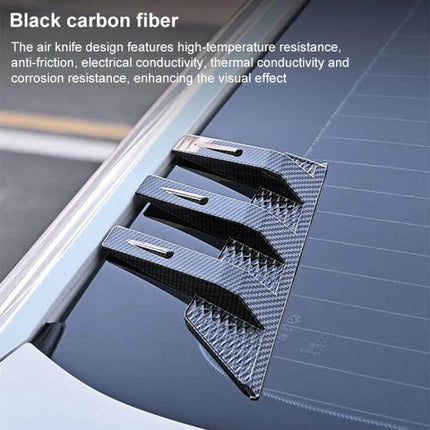Pair of Car Rear Windshield Shark Fin Decorative Stickers in Bright Black - black carbon fiber styled rear windshield fins on car