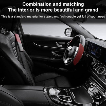 Car Leather Seat Belt Shoulder Guard Carbon Fiber Stitching on black luxury car interior showing padded shoulder cushion and carbon fiber stitch detail