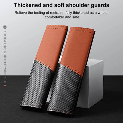 Car Leather Seat Belt Shoulder Guard Carbon Fiber Stitching leather exterior with carbon fiber stitching, cushioned shoulder protector for comfortable driving