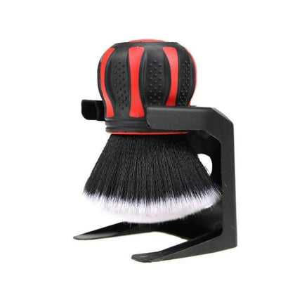 Soft Bristle Round Head Brush for Car Interior Dust Removal - compact round brush with soft black-and-white bristles and ergonomic red-black handle