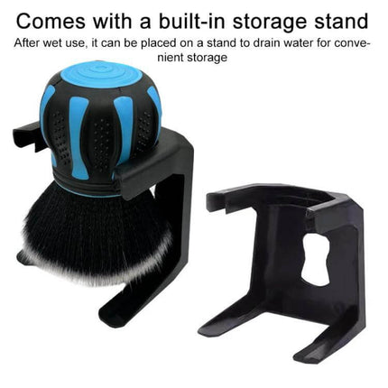 Soft Bristle Round Head Brush for Car Interior Dust Removal with built-in storage stand for drainage and convenient hands-free storage