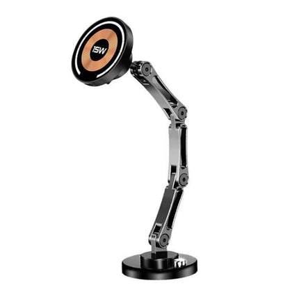 Magnetic Wireless Car Charger Holder, 360 Degree Rotation on adjustable arm mounting for secure 15W Qi charging and hands-free navigation