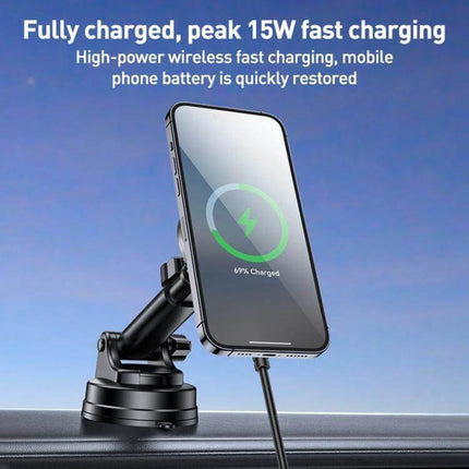 Yesido 2 In 1 Wireless Car Stand For Phone Charging showing phone at 69% charging on dashboard mount with 15W fast wireless charging