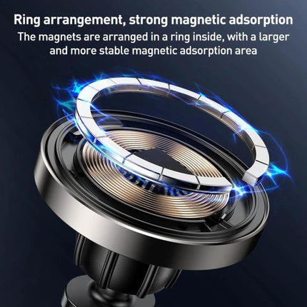 Yesido 2 In 1 Wireless Car Stand For Phone Charging showing ring magnet arrangement and strong magnetic adsorption with aluminum alloy finish