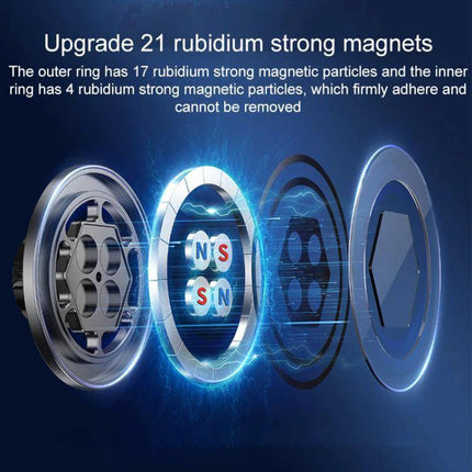 17mm Universal Ball MagSafe Car Phone Holder Base Black showing exploded view of 21 rubidium magnets and alloy ABS construction