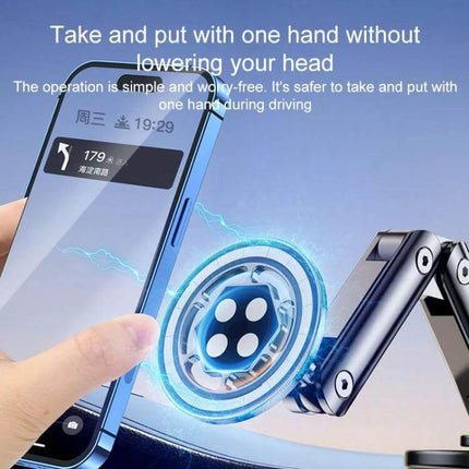 17mm Universal Ball MagSafe Car Phone Holder Base Black showing phone attaching to 17mm magnetic ball mount with 360-degree rotation