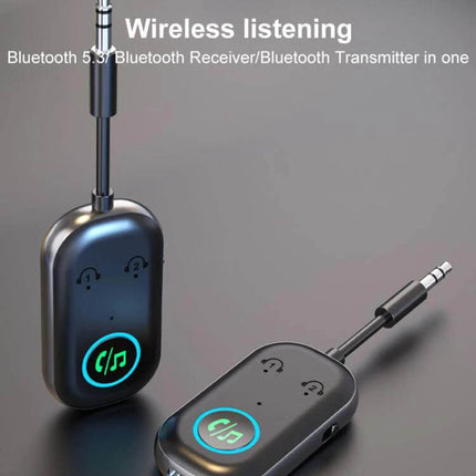 2 In 1 Car Bluetooth AUX Receiver Transmitter For In Car Audio - compact RX/TX adapter with 3.5mm plug for wireless streaming and headphone transmission