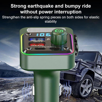 BC91 Car Bluetooth Hands-Free With Atmosphere Light — in-car Bluetooth 5.3 FM transmitter with CVC noise reduction, dual USB charging and RGB atmosphere light
