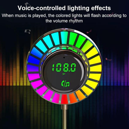 Car Bluetooth Hands Free Calling Adapter With Fast Charging vent-mount with colorful voice-controlled LED ring, FM display and fast PD 30W + QC 18W charging