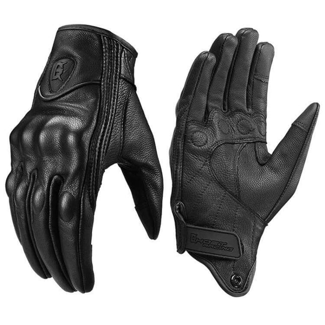 Ghost Racing Winter Velvet Warm Motorcycle Riding Gloves black sheepskin leather with velvet lining, touchscreen compatible cold-weather riding gloves
