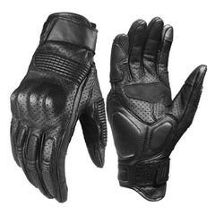 Ghost Racing Retro Leather Touch Screen Full-Finger Gloves, Medium - Black goat leather motorcycle gloves with touchscreen thumb and index