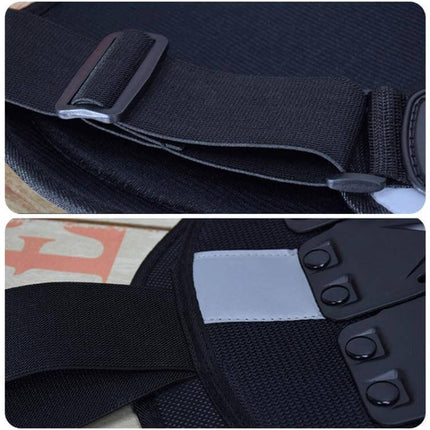 Ghost Racing Motorcycle Armor Vest Chest Protector L XL For Riding close-up of black adjustable straps, PE shell edge and ventilation panels