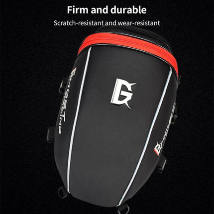 PU Leather Motorcycle Tail Bag For Rear Seat Travel - 10L black wear-resistant tail bag with red zip for motorcycle trips