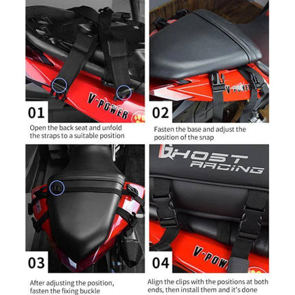 PU Leather Motorcycle Tail Bag For Rear Seat Travel - 10L durable PU leather tail bag shown attached to rear seat with straps and buckles