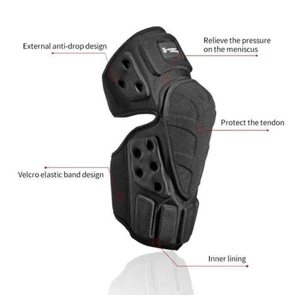 Ghost Racing Kevlar Knee Pads For Motorcycle Riding - black protective knee pad with anti-drop design, velcro bands, impact cushioning and inner lining