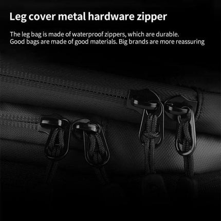 Ghost Racing Water Repellent Motorcycle Leg Bag For Daily Rides close-up of leg bag metal zippers and waterproof 600D Oxford fabric, compact 28x25x10cm