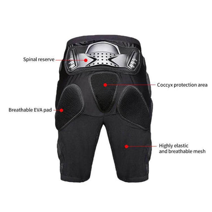 Ghost Racing Off-Road Motorcycle Hip Armor Pants for Everyday Riding - black protective hip and thigh armor shorts with breathable EVA pads and coccyx/spinal protection