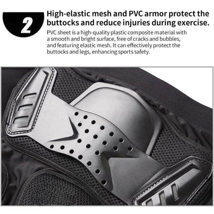 Ghost Racing Off-Road Motorcycle Hip Armor Pants for Everyday Riding close-up of breathable mesh and perforated PVC hip armor panels protecting hips and thighs
