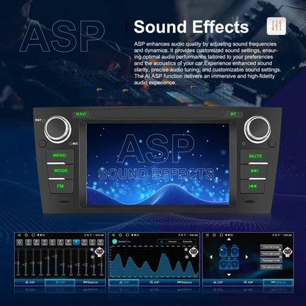 Android 7-Inch Car Navigation System for BMW 3 Series E90 - 7-inch IPS display showing ASP sound effects audio tuning UI