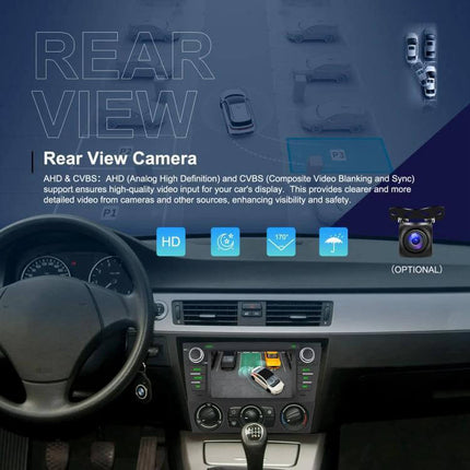 Android 7-Inch Car Navigation System for BMW 3 Series E90 rear view camera and 7-inch IPS touchscreen in car dashboard