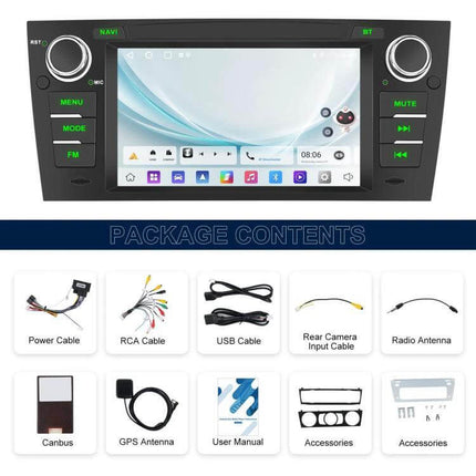 Android 7-Inch Car Navigation System for BMW 3 Series E90 - 7-inch IPS touchscreen head unit with GPS, Bluetooth, and accessories package