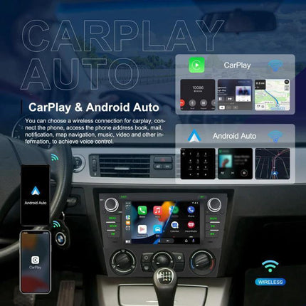 Android 7-Inch Car Navigation System for BMW 3 Series E90 installed with CarPlay and Android Auto on 7-inch IPS touchscreen